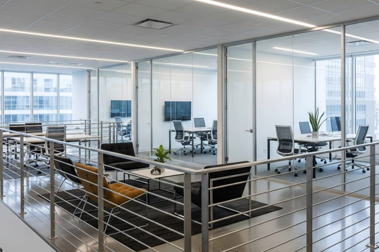 Elevating Privacy: Office Mezzanine Design with Glass-Partitioned Meeting Cabins